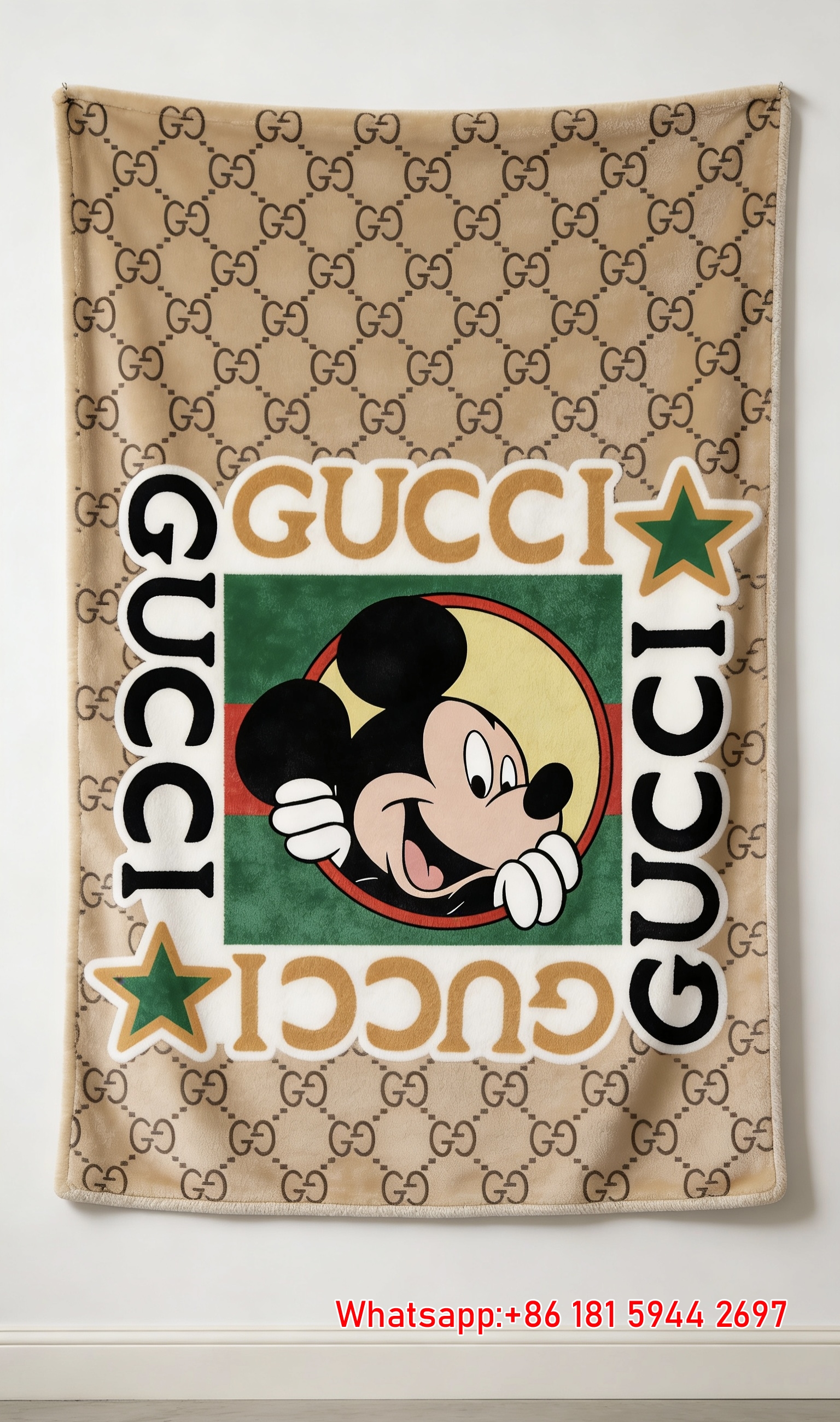 Mickey Mouse GG Pattern Flannel Wall Hanging Blanket Gucci throw blanket IMG_2415